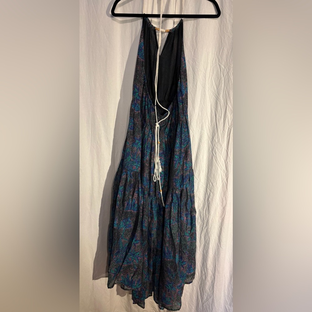 Vibrant Floral Print maxi dress with open back - Teal, Purple, Pink - Picture 2 of 6